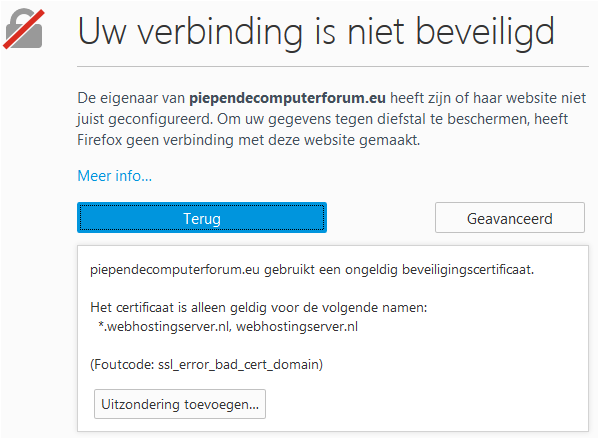 Résultat de recherche d'images pour "uw verbinding is niet beveiligd"